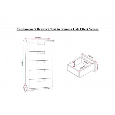 Seconique Cambourne 5 Drawer Chest - Sonoma Oak Effect Veneer