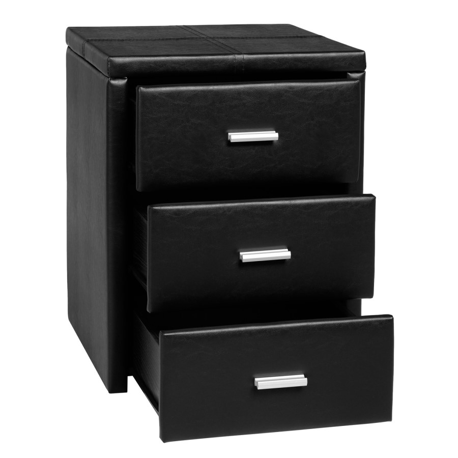GRADE A1 - Seconique Prado Black Faux Leather 3 Drawer Bedside Table