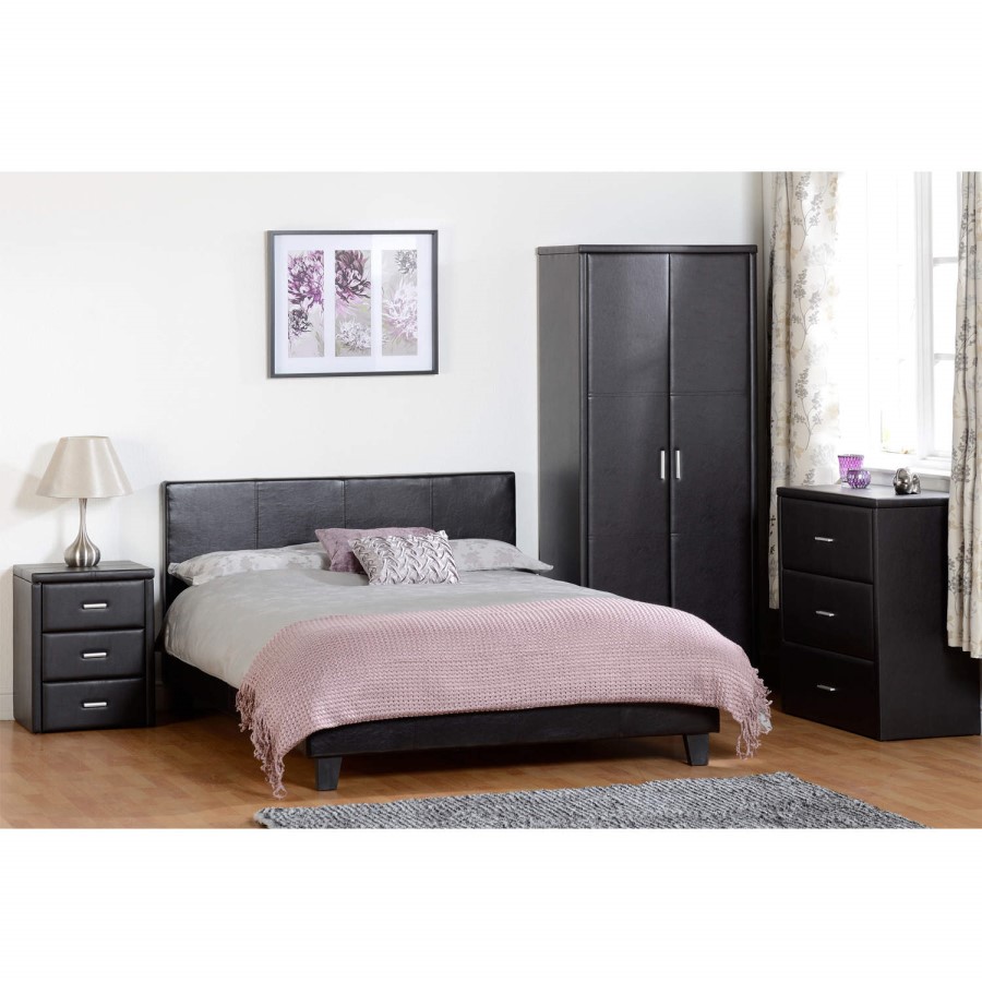 GRADE A1 - Seconique Prado Black Faux Leather 3 Drawer Bedside Table