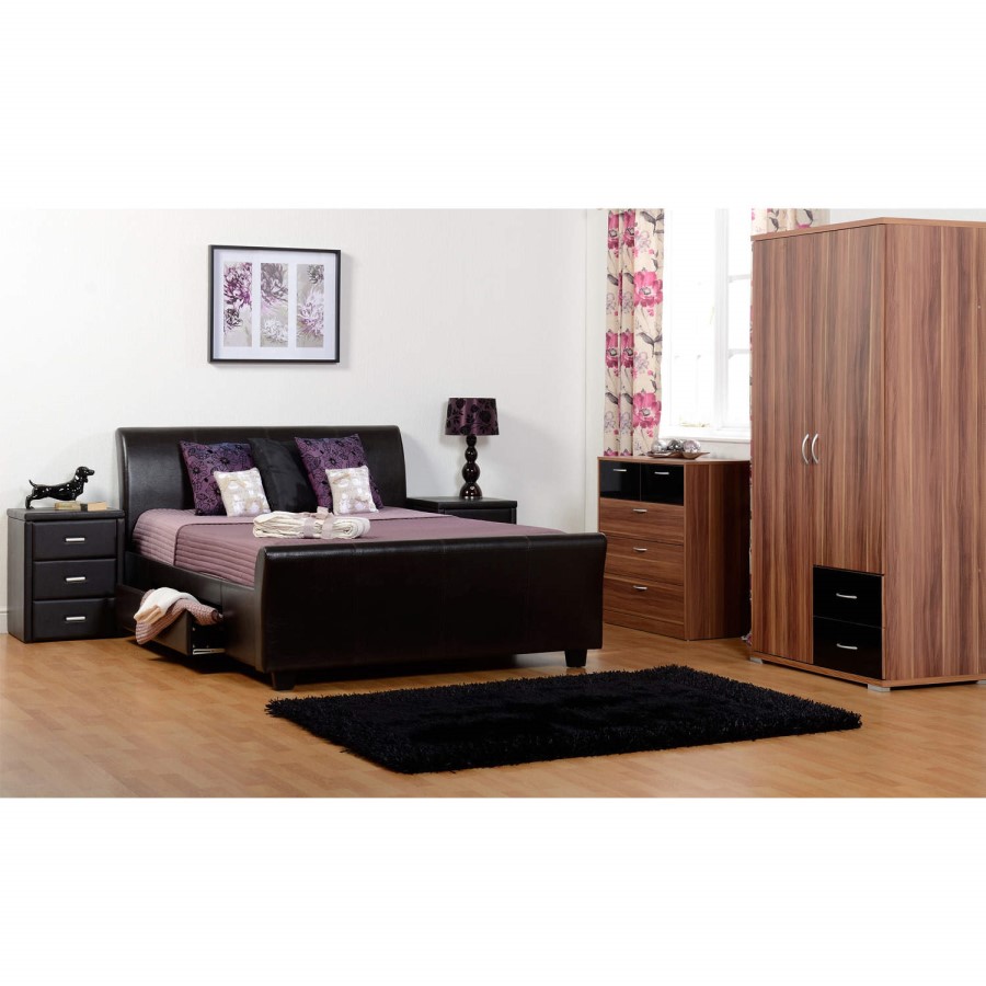 GRADE A1 - Seconique Prado Black Faux Leather 3 Drawer Bedside Table