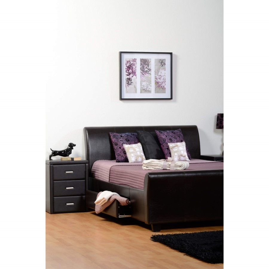 Brown Faux Leather Bedside Table with 3 Drawers - Prado - Seconique