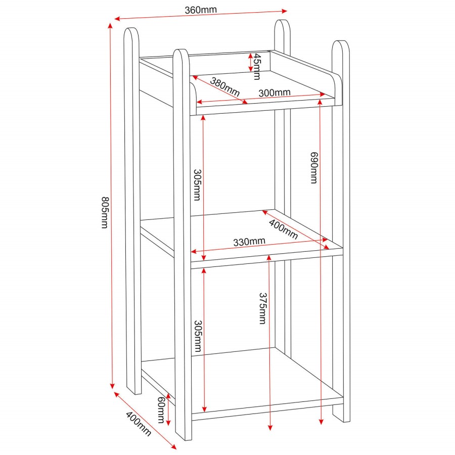 Seconique Lollipop 3 Shelf Unit in Pink and White