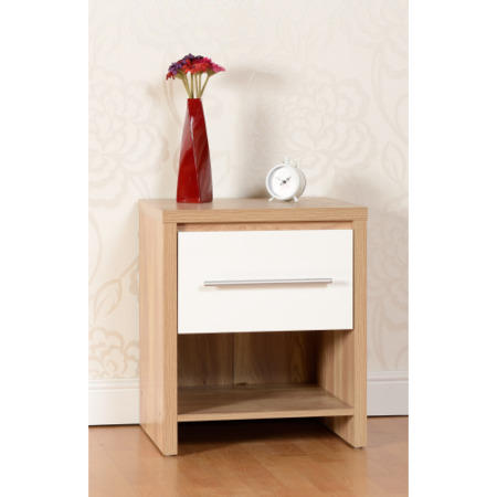 Seconique Seville1 Drawer Bedside Table in Oak/White