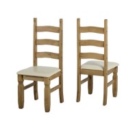 Set of 2 Dining Chairs in Pine with Cream Faux Leather - Corona Set of 2 Dining Chairs in Pine with Cream Faux Leather - Corona