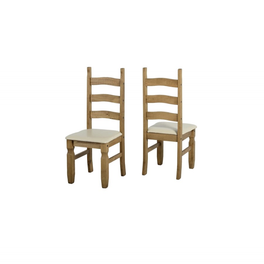 Set of 2 Dining Chairs in Pine with Cream Faux Leather - Corona