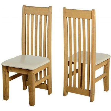 Seconique Pair of Pine Dining Chairs with Cream Faux Leather Seat