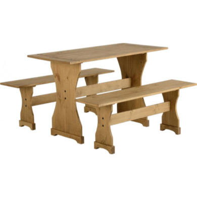 Dining Table & 2 Benches in Solid Pine - Corona