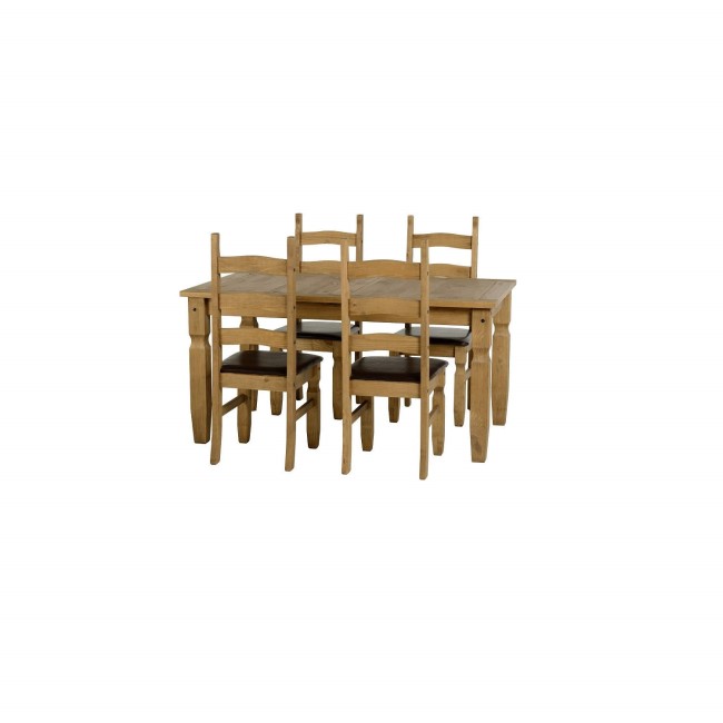 Seconique Corona Pine Dining Set + 4 Chairs with Brown PU Seat Pads