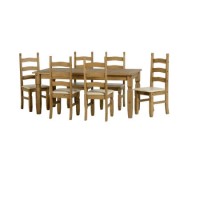 Dining Table & 6 Chairs in Pine with Cream Faux Leather - Corona Dining Table & 6 Chairs in Pine with Cream Faux Leather - Corona