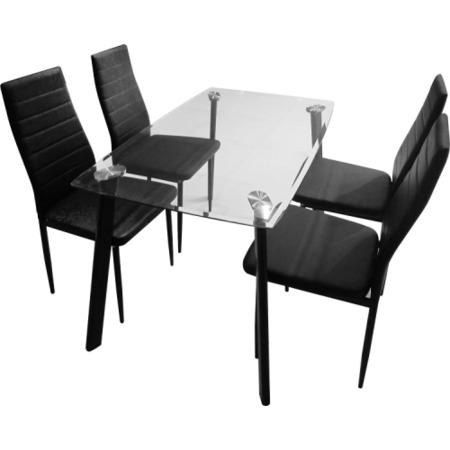 GRADE A1 - Seconique Abbey Dining Set - Glass Dining Table & 4 Black Faux Leather Dining Chairs