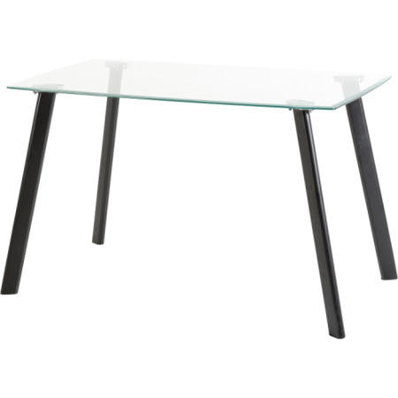 GRADE A1 - Seconique Abbey Dining Set - Glass Dining Table & 4 Black Faux Leather Dining Chairs
