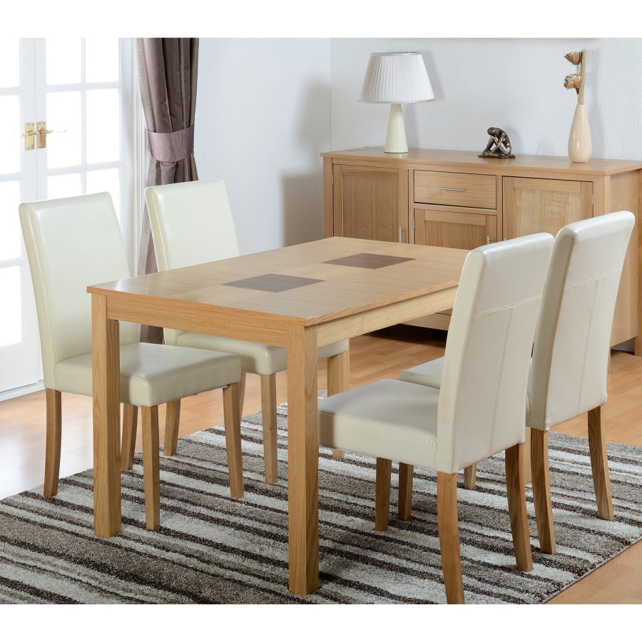 Seconique Wexford Oak Effect Dining Set with 4 Cream Dining Chairs
