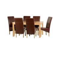 Seconique Wexford 59" Dining Set - G1 - Oak Veneer/Walnut Inlay/Mid Brown PU