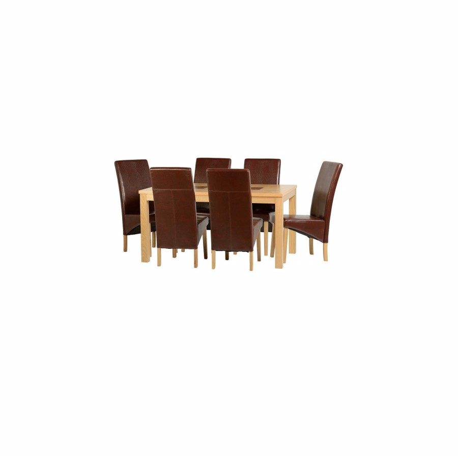 Seconique Wexford 59" Dining Set - G1 - Oak Veneer/Walnut Inlay/Mid Brown PU
