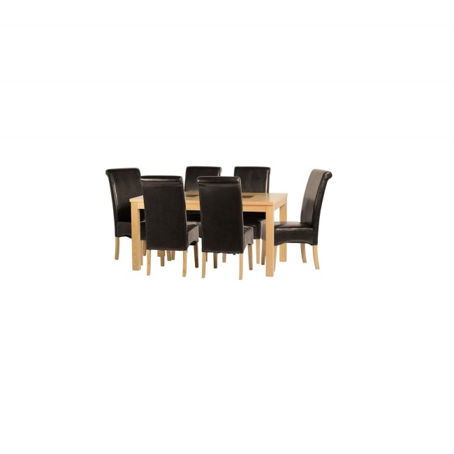 Seconique Wexford Oak Effect Dining Table+6 Brown Faux Leather Chairs