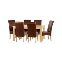 Seconique Wexford 59" Dining Set - G10 - Oak Veneer/Walnut Inlay/Mid Brown PU