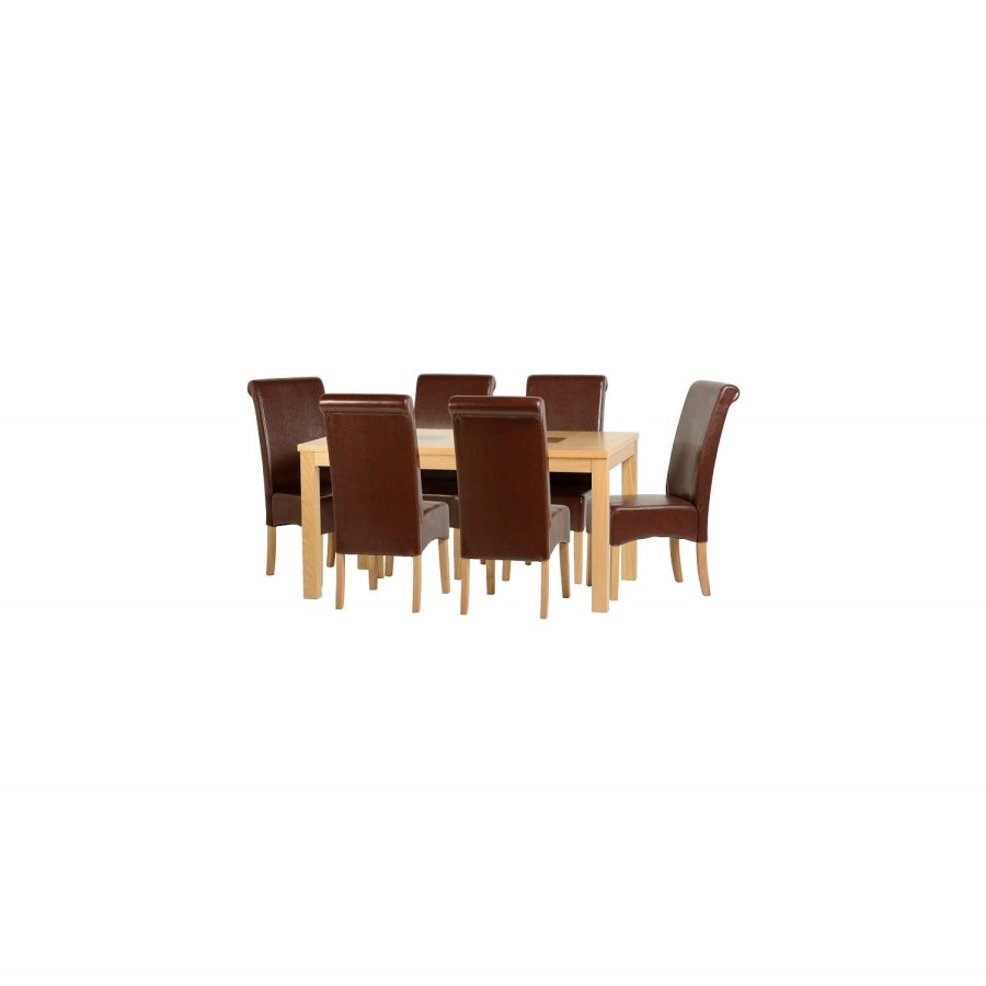 Seconique Wexford 59" Dining Set - G10 - Oak Veneer/Walnut Inlay/Mid Brown PU