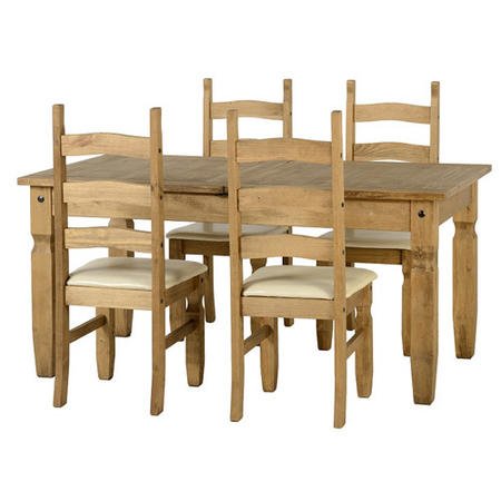 Seconique Corona Extending Distressed Waxed Pine Table & 4 Chairs