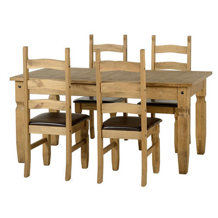 Seconique Corona Extendable Solid Pine Dining Table & 4 Dining Chairs with Brown Seat