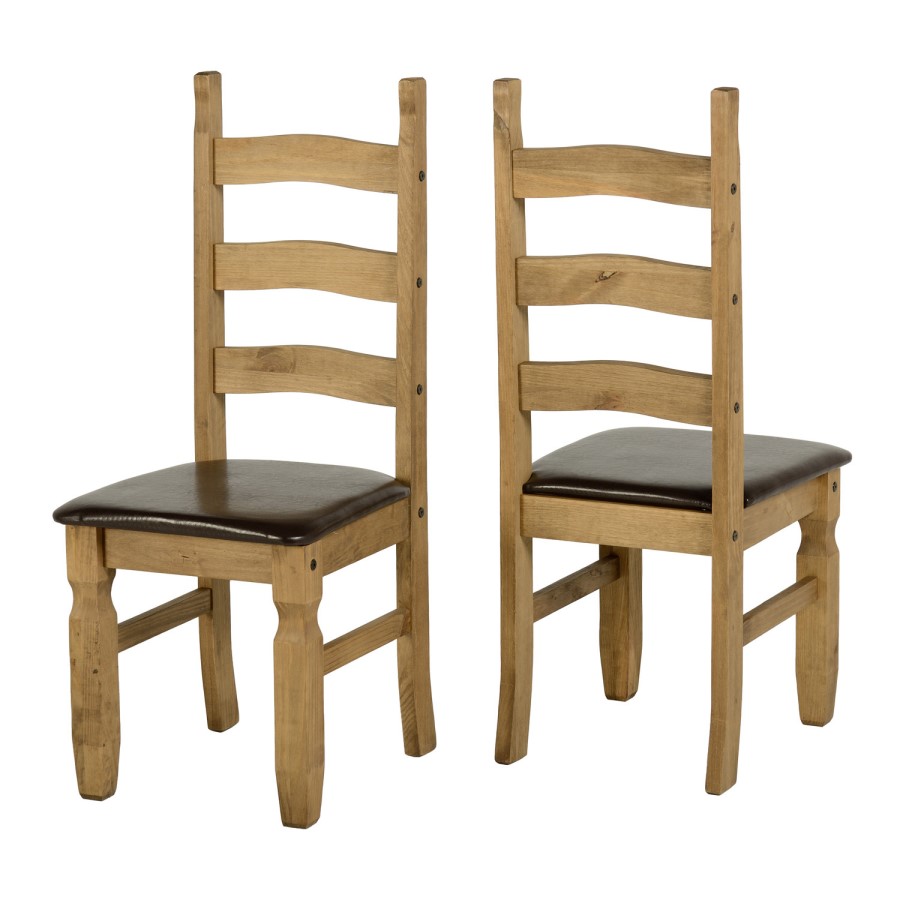 Extendable Dining Table & 4 Chairs with Brown Faux Leather - Corona
