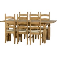 Seconique Corona Pine Extending Dining Set + 6 Cream PU Dining Chairs