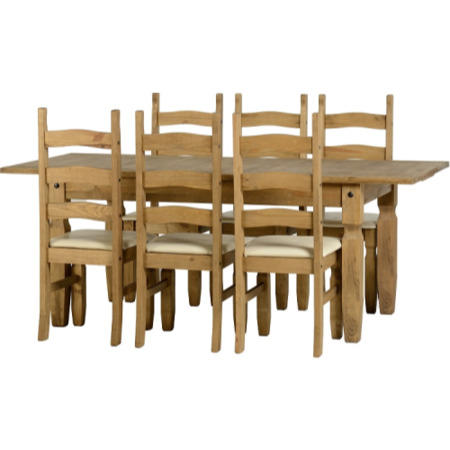 Seconique Corona Pine Extending Dining Set + 6 Cream PU Dining Chairs
