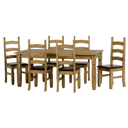 Seconique Corona Extending Dining Table Set & 6 Brown PU Chairs