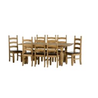 Seconique Corona Extending Pine Dining Set + 8 Brown PU & Pine Chairs