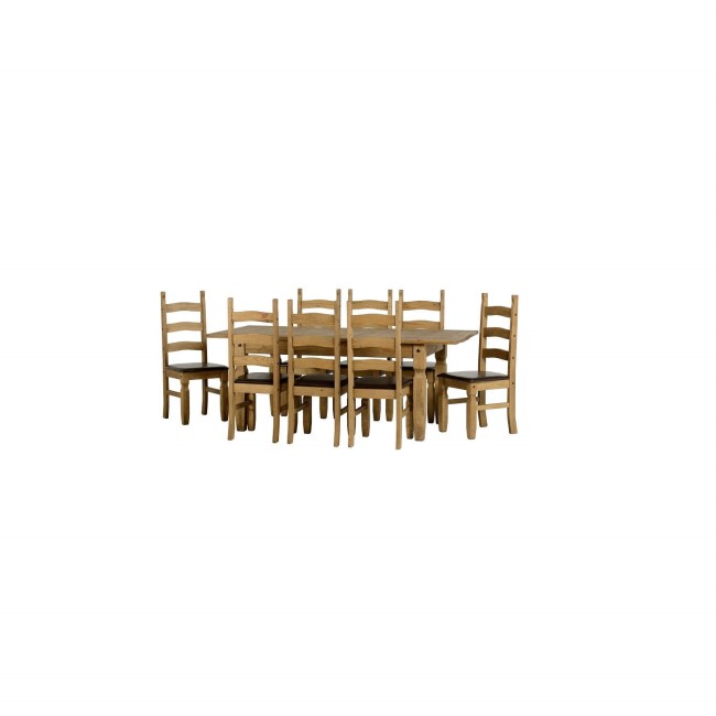 Seconique Corona Extending Pine Dining Set + 8 Brown PU & Pine Chairs