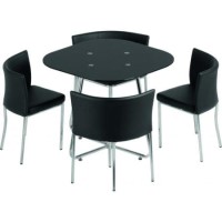 Seconique Washington Stowaway Dining Set in Black Glass + 4 Chairs