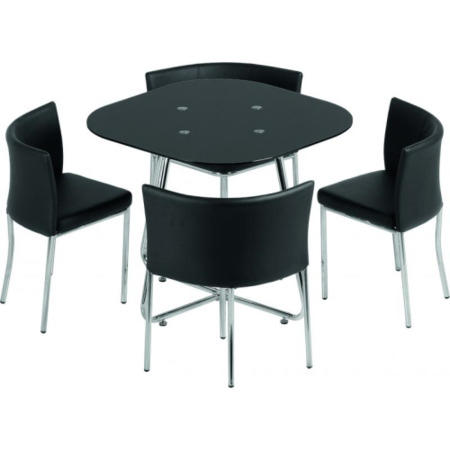 Seconique Washington Stowaway Dining Set in Black Glass + 4 Chairs