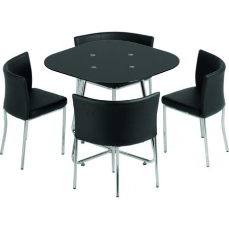 Seconique Washington Stowaway Dining Set in Black Glass + 4 Chairs