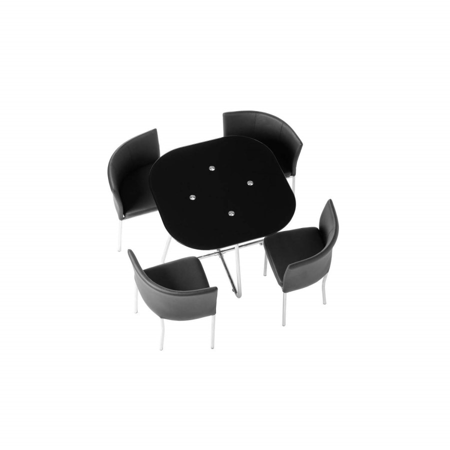 Seconique Washington Stowaway Dining Set in Black Glass + 4 Chairs