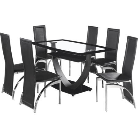 Seconique Henley 6 Seat Dining Set in Clear Glass and Black
