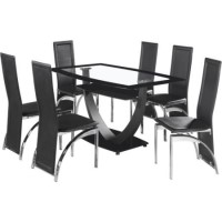 Seconique Henley 6 Seat Dining Set in Clear Glass and Black Seconique Henley 6 Seat Dining Set in Clear Glass and Black