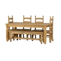 Seconique Corona 6' Dining Set With 5' Bench And 4 Chairs - Distressed Waxed Pine