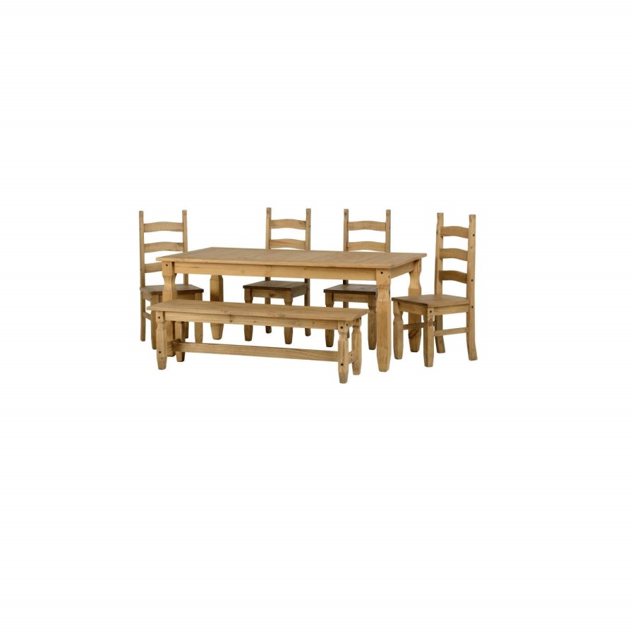 Seconique Corona 6' Dining Set With 5' Bench And 4 Chairs - Distressed Waxed Pine