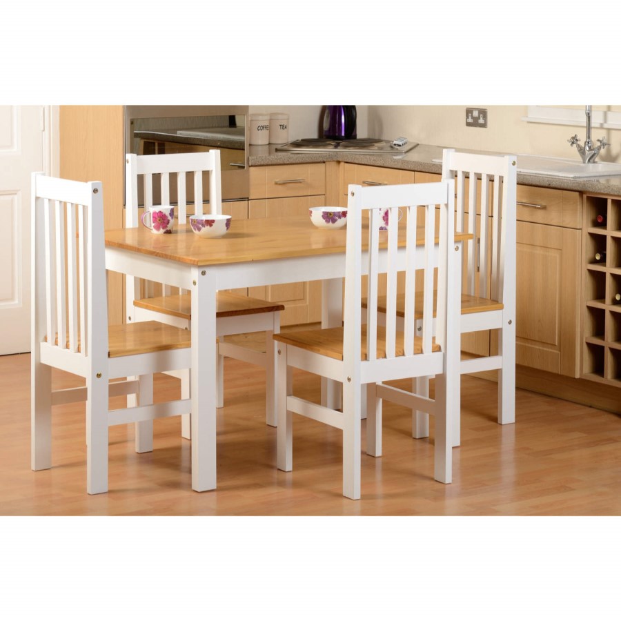 White and Oak Dining Table with 4 Dining Chairs - Seconique