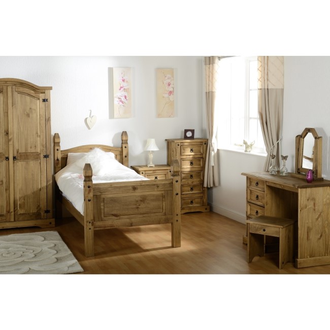 Seconique WHDT027DWP DT027DWP - Corona 4 Drawer Dressing Table - Distressed Waxed Pine