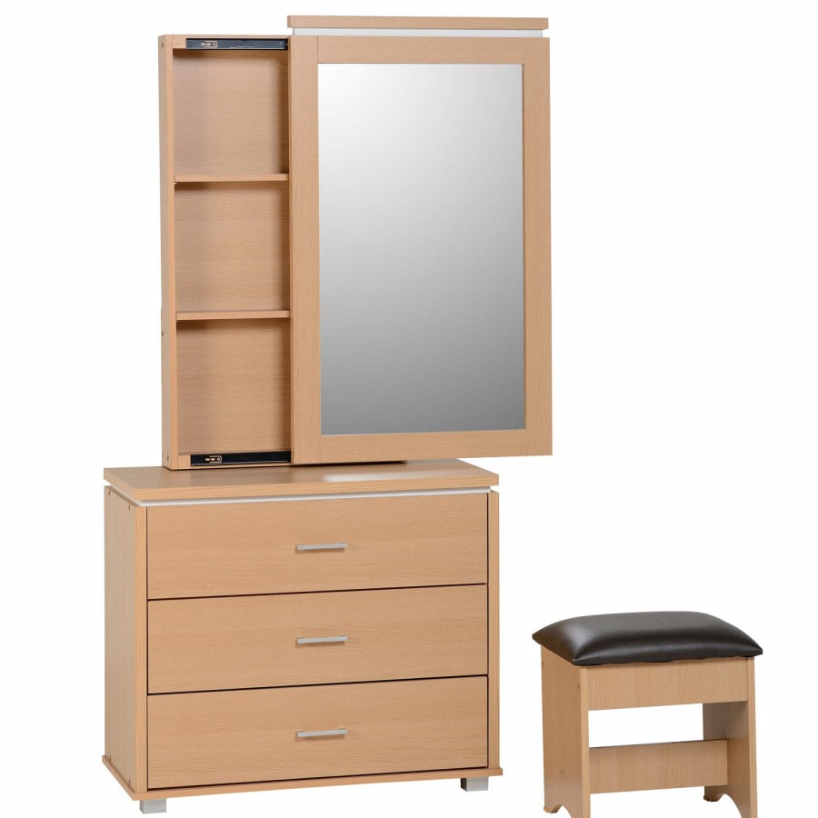 Seconique Julia 3 Drawer Bedside Table Set In Beech With White Trim