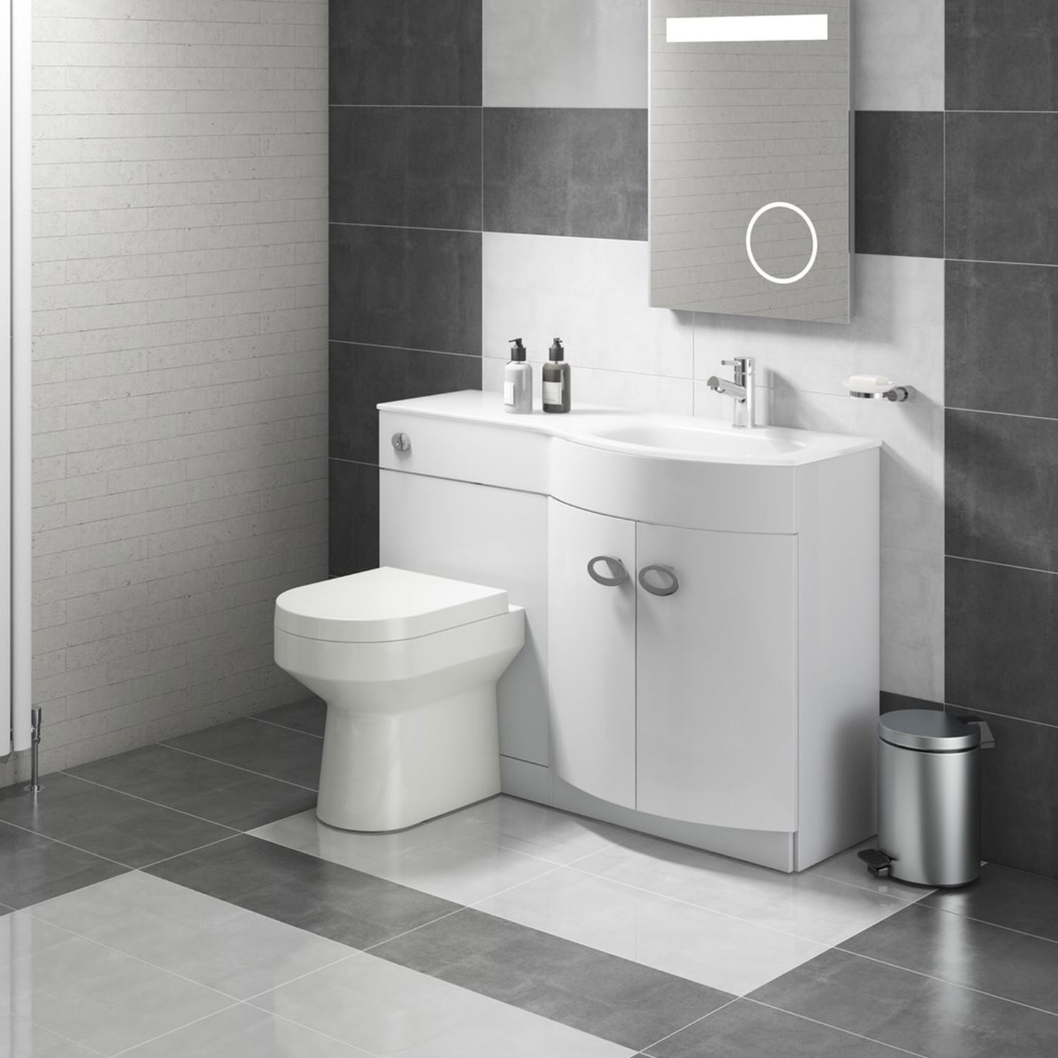 Curved White Right Hand Bathroom Vanity Unit Glass Basin Without Toilet Furniture123 Curved White Right Hand Bathroom Vanity Unit Glass Basin Without Toilet Furniture123