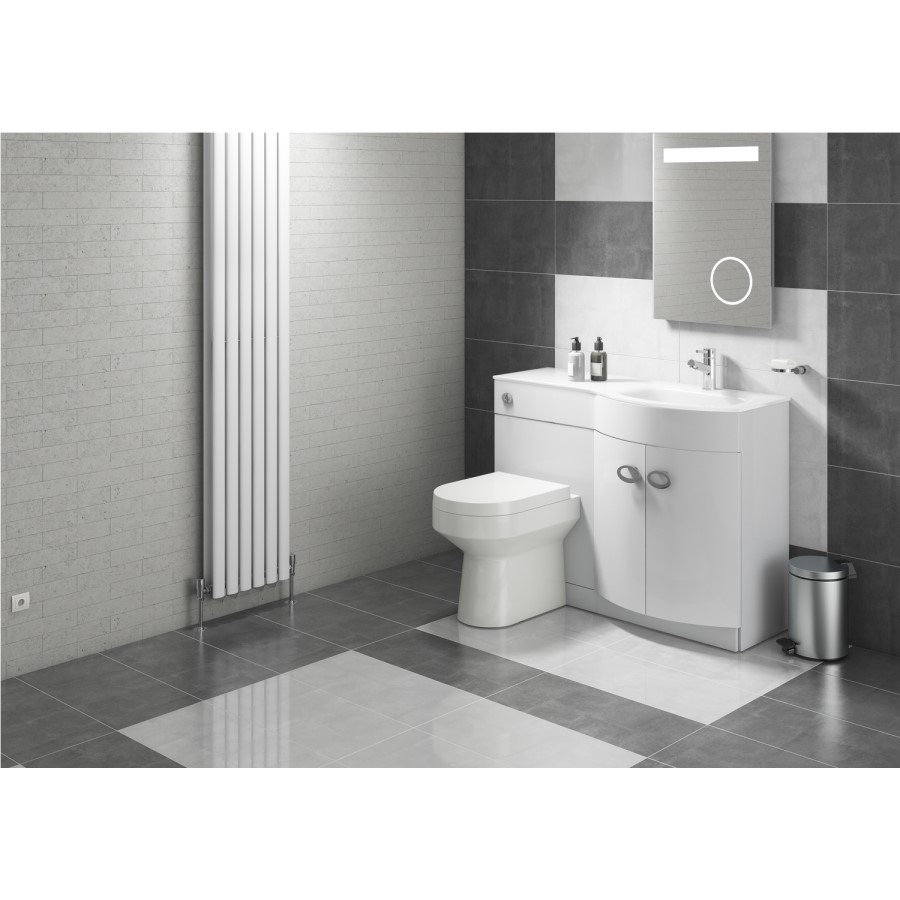 GRADE A2 - Curved White Right Hand Bathroom Vanity Unit & Glass Basin - Without Toilet