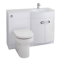 GRADE A2 - Curved White Right Hand Bathroom Vanity Unit & Glass Basin - Without Toilet