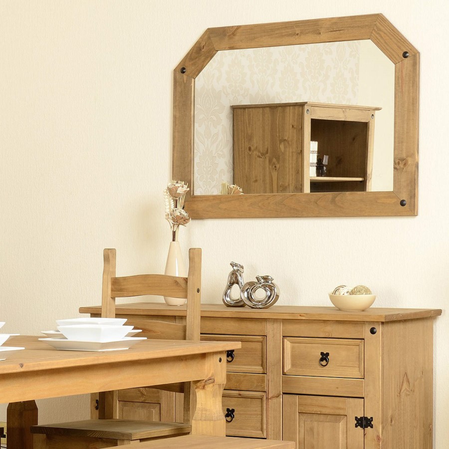 Seconique Corona Over Mantle Mirror in Distressed Waxed Pine