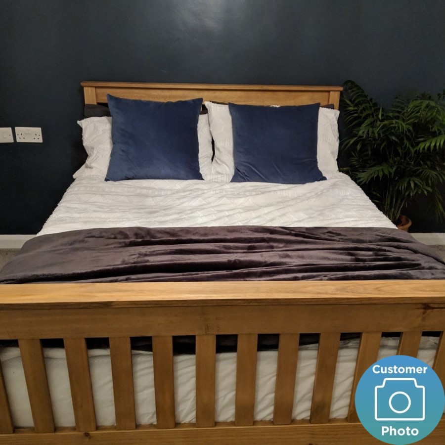 Rustic Pine Double Bed Frame with Footboard - Monaco - Seconique