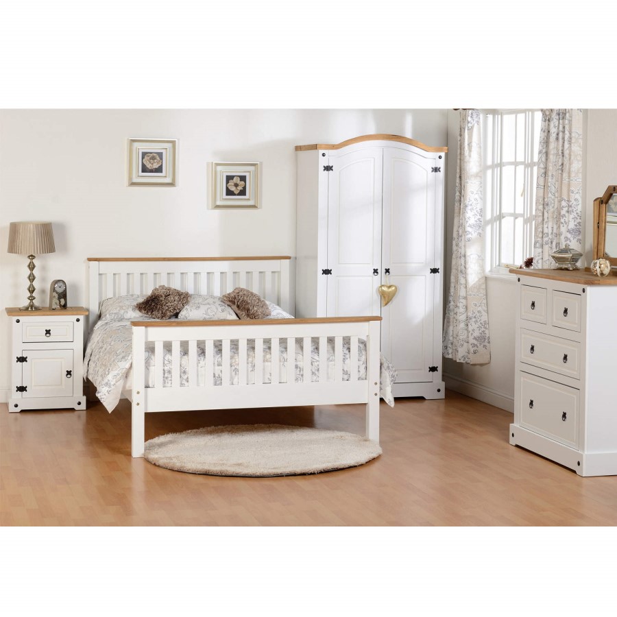 Seconique Monaco Double Bed in White and Pine