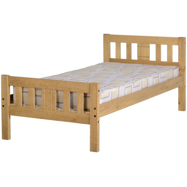 Rustic Pine Single Bed Frame with Footboard - Rio - Seconique
