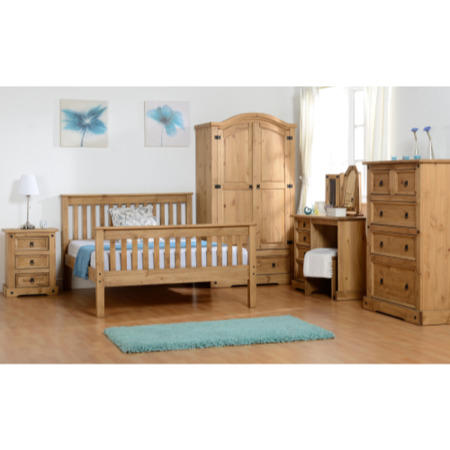 Rustic Pine King Size Bed Frame with Footboard - Monaco - Seconique