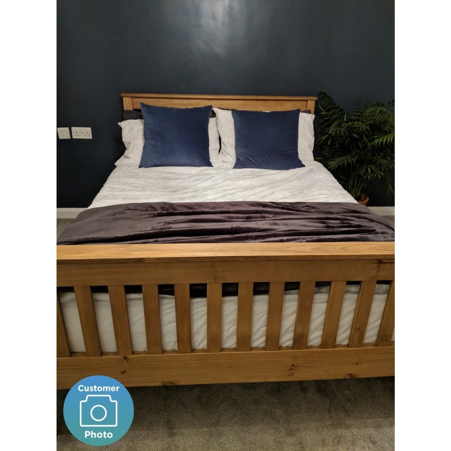 Rustic Pine King Size Bed Frame with Footboard - Monaco - Seconique