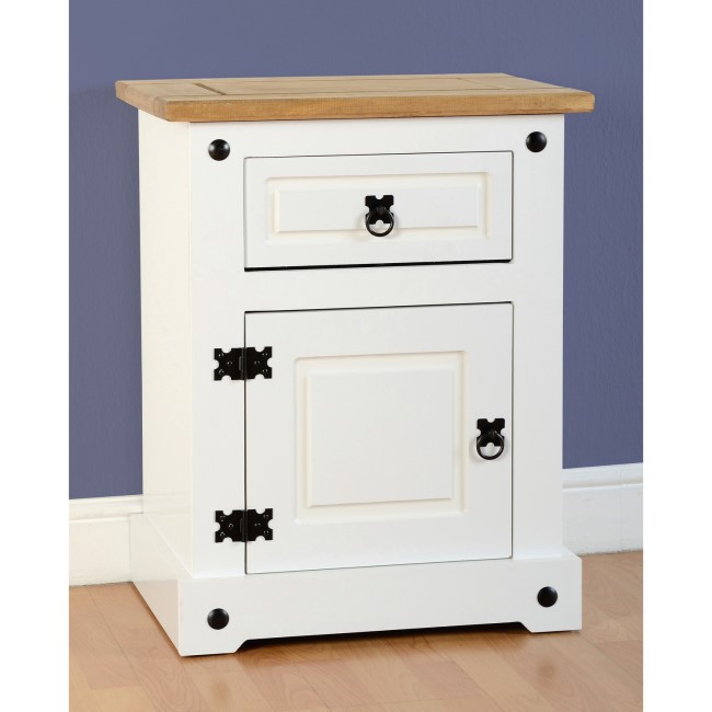 Corona White Painted Pine Bedside Cabinet with Drawer - Seconique